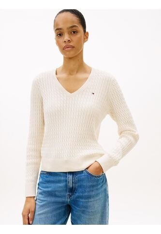 Saco Blanco De Punto Trenzado Con Cuello En V Tommy Hilfiger Tommy Hilfiger