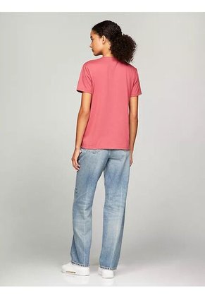 Camiseta Rosada De Cuello Redondo Con Logo Tommy Hilfiger