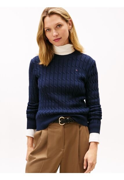 Saco Azul De Punto Con Cuello Redondo Tommy Hilfiger