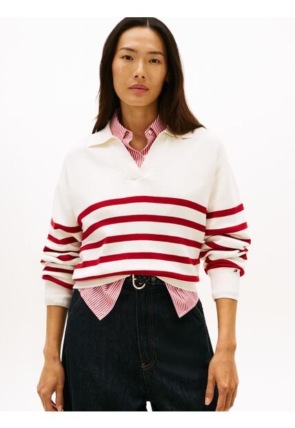 Saco Blanco Tipo Polo Con Diseño De Rayas Tommy Hilfiger