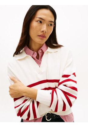 Saco Blanco Tipo Polo Con Diseño De Rayas Tommy Hilfiger