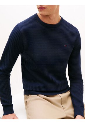 Saco Azul De Punto Texturizado Tommy Hilfiger