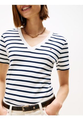 Camiseta Multicolor Slim Con Cuello En V Tommy Hilfiger