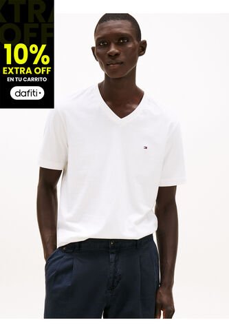 Camiseta Blanca De Cuello En V Tommy Hilfiger Tommy Hilfiger