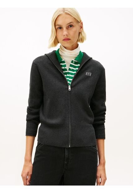 Saco Gris Con Logo Bordado Tommy Hilfiger