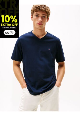 Camiseta Azul De Cuello En V Tommy Hilfiger Tommy Hilfiger