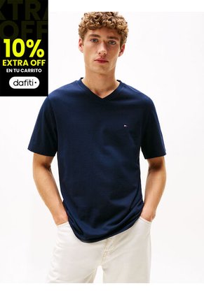 Camiseta Azul De Cuello En V Tommy Hilfiger