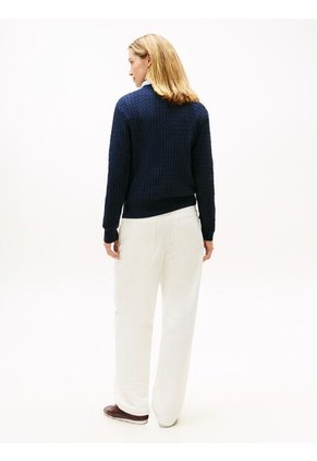 Saco Azul De Punto Trenzado Con Cuello En V Tommy Hilfiger