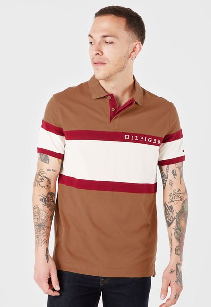 Polo Café-Blanco-Vinotinto Tommy Hilfiger