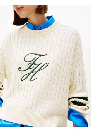 Saco Blanco De Cuello Redondo Con Logo Script Gráfico Tommy Hilfiger