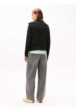 Saco Negro Con Cierre De Cremallera De 1/2 Con Tejido Cableado Tommy Hilfiger