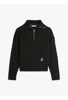 Saco Negro Con Cierre De Cremallera De 1/2 Con Tejido Cableado Tommy Hilfiger