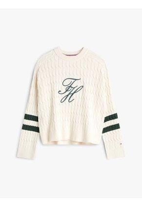 Saco Blanco De Cuello Redondo Con Logo Script Gráfico Tommy Hilfiger