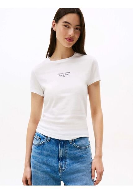 Camiseta Blanca De Punto Con Logo Y Corte Slim Tommy Jeans