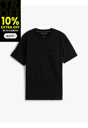 Camiseta Negra De Cuello Redondo Con Bolsillo Tommy Hilfiger