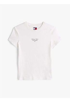 Camiseta Blanca De Punto Con Logo Y Corte Slim Tommy Jeans