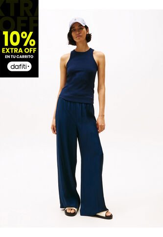 Camiseta Azul Acanalada Sin Mangas De Corte Slim Tommy Hilfiger Tommy Hilfiger