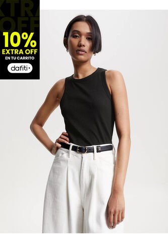Camiseta Negra Acanalada Sin Mangas De Corte Slim Tommy Hilfiger Tommy Hilfiger