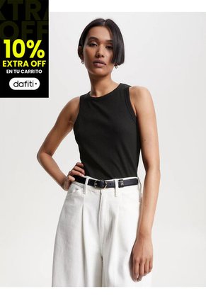 Camiseta Negra Acanalada Sin Mangas De Corte Slim Tommy Hilfiger
