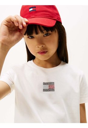 Camiseta Blanca Con Logo De Strass Tommy Hilfiger