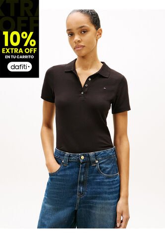 Polo Negro De Corte Slim Con Tejido Pique Tommy Hilfiger Tommy Hilfiger