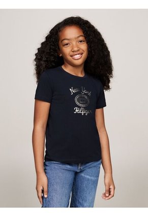 Camiseta Azul Con Logotipo Metalizado Tommy Hilfiger
