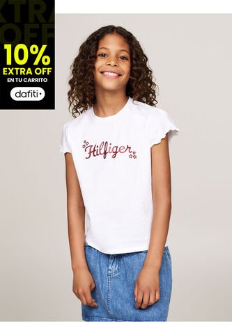 Camiseta Blanca Con Logo Floral Para Niña Tommy Hilfiger Tommy Hilfiger