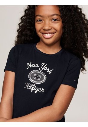 Camiseta Azul Con Logotipo Metalizado Tommy Hilfiger