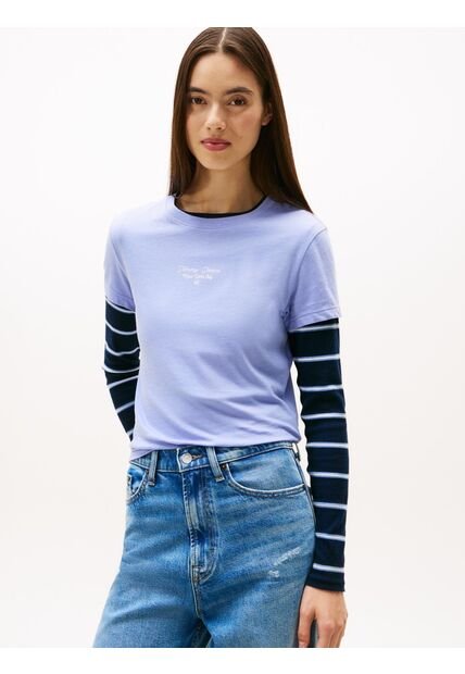 Camiseta Celeste De Punto Con Logo Y Corte Slim Tommy Jeans