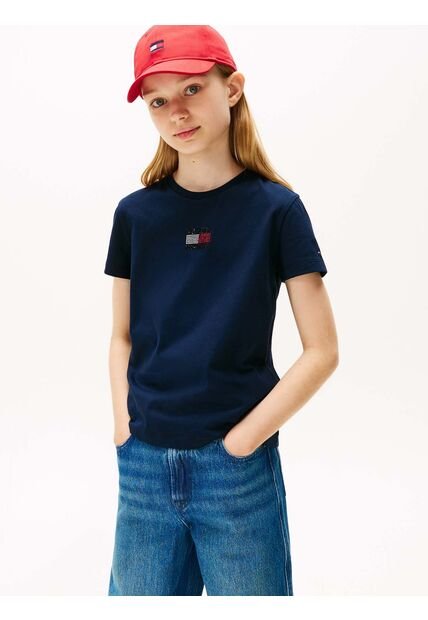 Camiseta Azul Con Logo De Strass Tommy Hilfiger