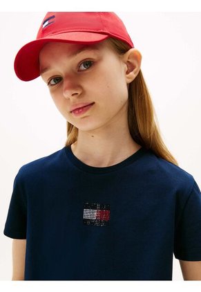 Camiseta Azul Con Logo De Strass Tommy Hilfiger