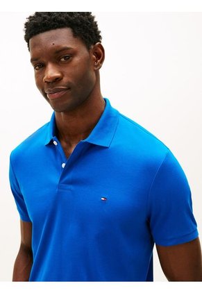 Polo Celeste De Punto Interlock De Corte Regular Tommy Hilfiger