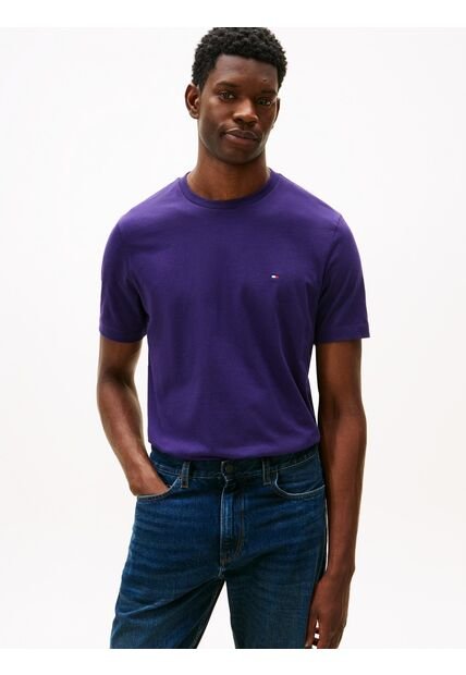 Camiseta Azul Oscuro De Cuello Redondo Con Logo Bordado Tommy Hilfiger