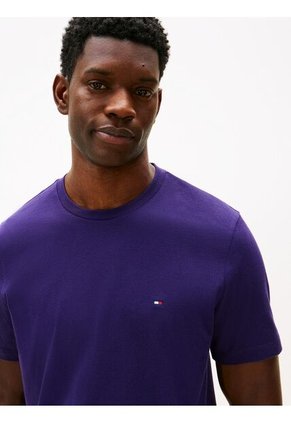 Camiseta Azul Oscuro De Cuello Redondo Con Logo Bordado Tommy Hilfiger