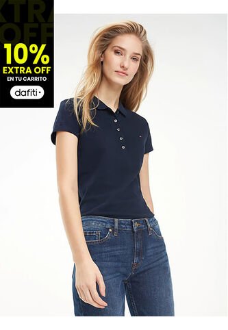 Polo Azul Oscuro Manga Corta Slim Fit Para Mujer Tommy Hilfiger Tommy Hilfiger
