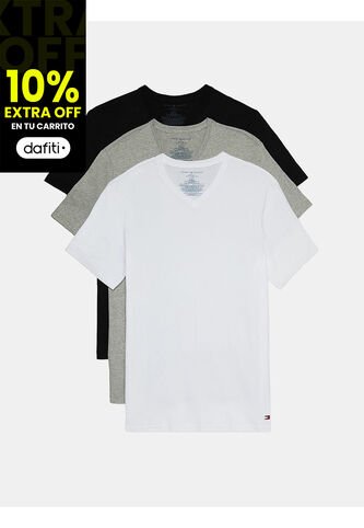 Paquete De 3 Camisetas De Cuello V Con Logo Hombre Negro Tommy Hilfiger Tommy Hilfiger