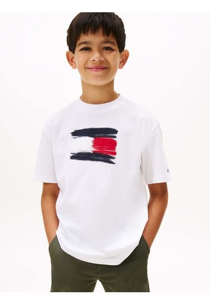 Camiseta Blanca De Cuello Redondo Con Logo Tommy Hilfiger