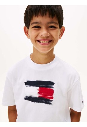 Camiseta Blanca De Cuello Redondo Con Logo Tommy Hilfiger