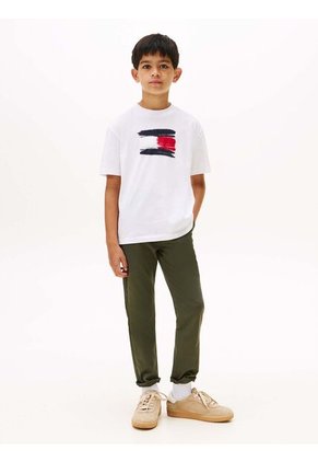 Camiseta Blanca De Cuello Redondo Con Logo Tommy Hilfiger