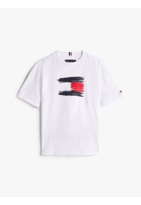 Camiseta Blanca De Cuello Redondo Con Logo Tommy Hilfiger