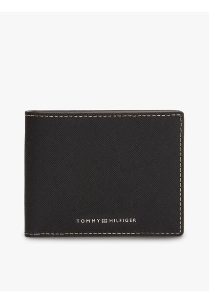 Billetera Negra Plegable De Cuero Con Logo Tommy Hilfiger