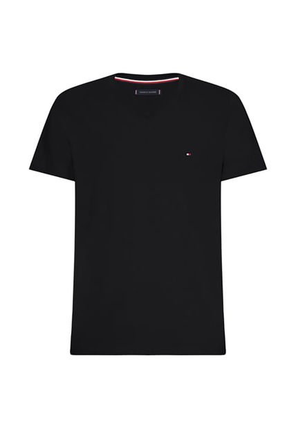 Camiseta Negra Slim Fit Cuello En V Esencial Algodón