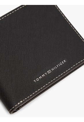 Billetera Negra Plegable De Cuero Con Logo Tommy Hilfiger