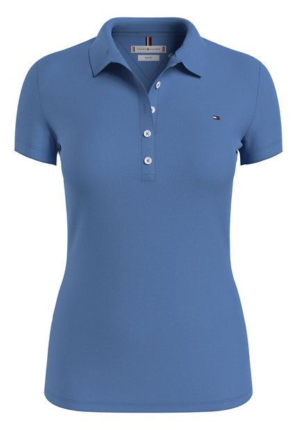 Polo Con Tapeta De Cinco Botones Y Corte Slim Para Mujer Tommy Hilfiger Mujer Azul Tommy Hilfiger