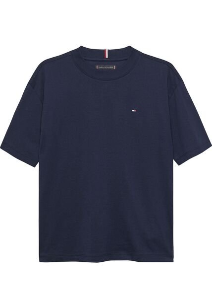 Camiseta Azul De Punto Con Logo Bordado Tommy Hilfiger