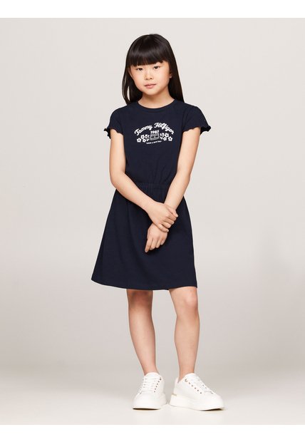 Vestido Azul Marino De Corte Amplio Con Logo Floral Tommy Hilfiger
