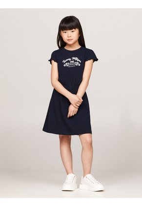 Vestido Azul Marino De Corte Amplio Con Logo Floral Tommy Hilfiger