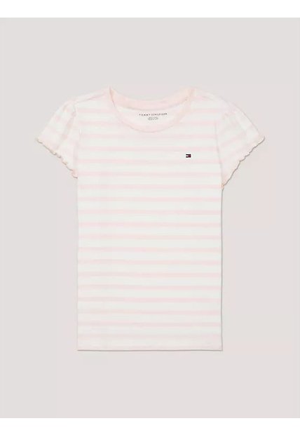 Camiseta Rosa A Rayas Con Logo Tommy Hilfiger