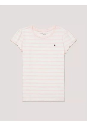 Camiseta Rosa A Rayas Con Logo Tommy Hilfiger