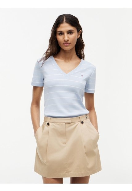Camiseta Celeste Slim Con Cuello En V Tommy Hilfiger